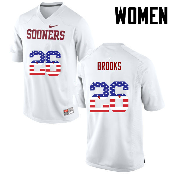 Women Oklahoma Sooners #26 Kennedy Brooks College Football USA Flag Fashion Jerseys-White